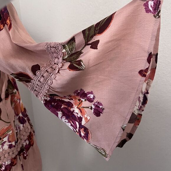 Oddi Womens Tunic Size Small Floral Boho NWT Pink Square Neck Bell Sleeve - Picture 6 of 10